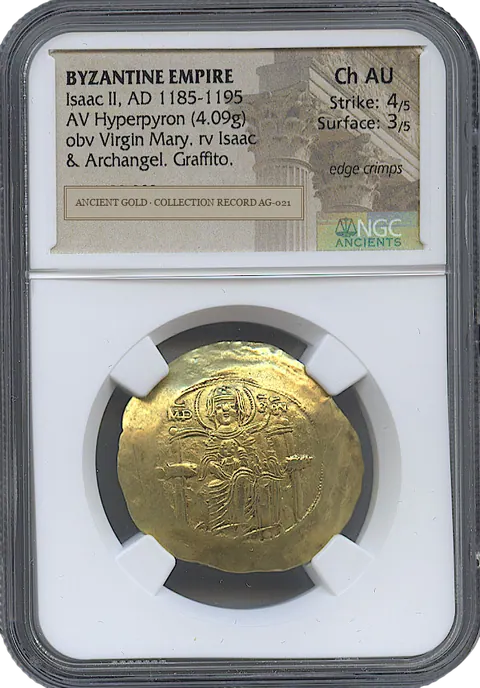 Isaac II Angelos: Empire and Archangel on the Hyperpyron — obverse