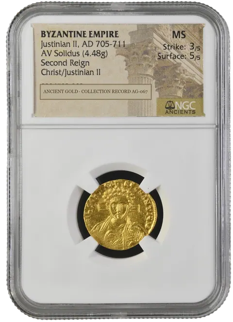 Justinian II, Second Reign: Restoration in Gold — obverse