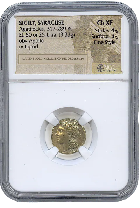Apollo, Prophecy and Royal Power at Syracuse — obverse